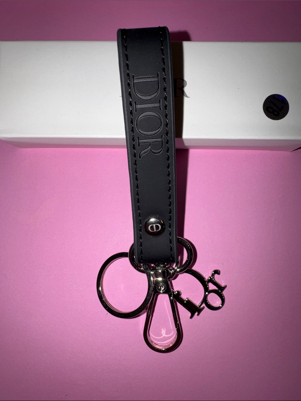 Dior Black Embossed Leather Key & Holder Silver Hardware GWP